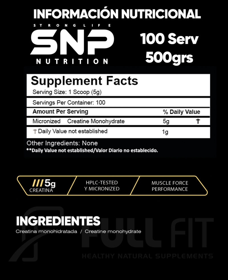 Creatina Monohidrato Micronizada 100 % Pura – 500 g (100 Servicios de 5 g) - Imagen 2