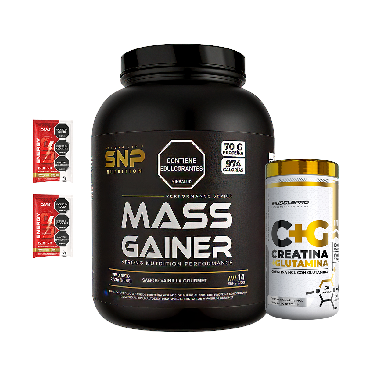 Combo Proteína Mass Gainer de 6 libras+Creatina Mp de 30 servicios y sobres