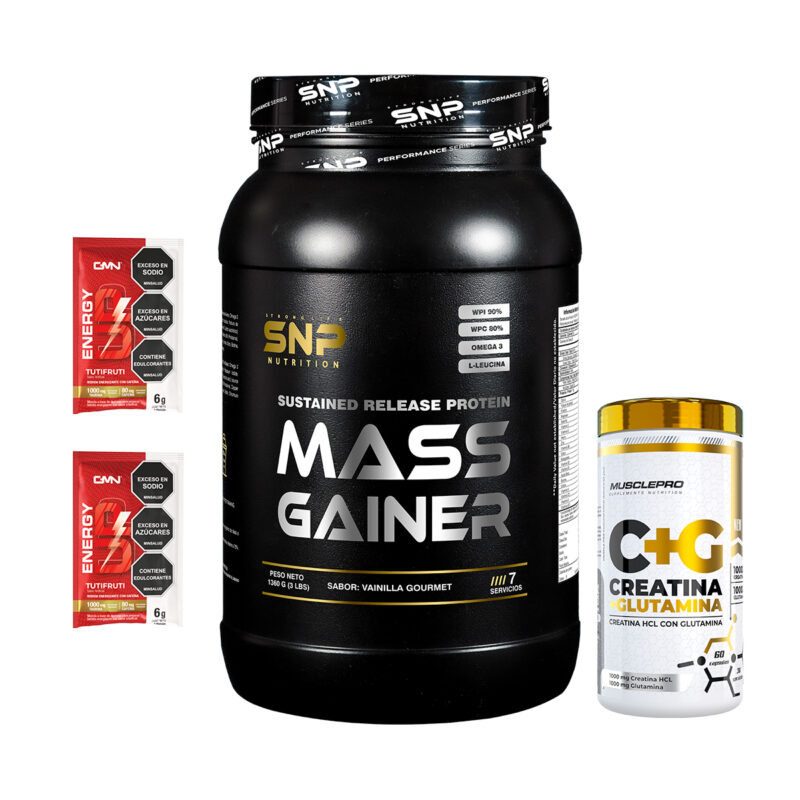 Combo Proteína Mass Gainer SNP de 3 libras+Creatina Mp de 30 servicios y sobres