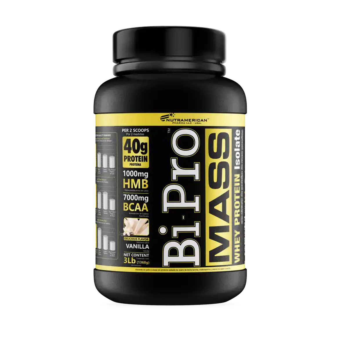 Proteina Bi-Pro Mass 3 lb – Proteína de Suero con 30 g de Proteína, 7 g de BCAA y 1 g de HMB | Recuperación y Masa Muscular