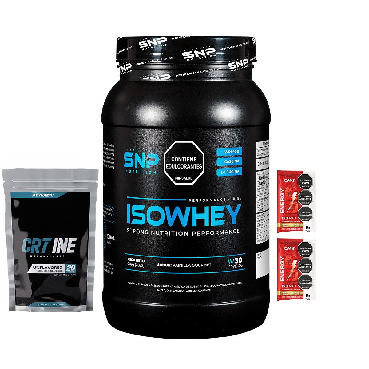 Pack IsoWhey 2 lb con Creatina CR7 y Energy Up | Proteína Aislada para Masa Muscular Magra y Rendimiento